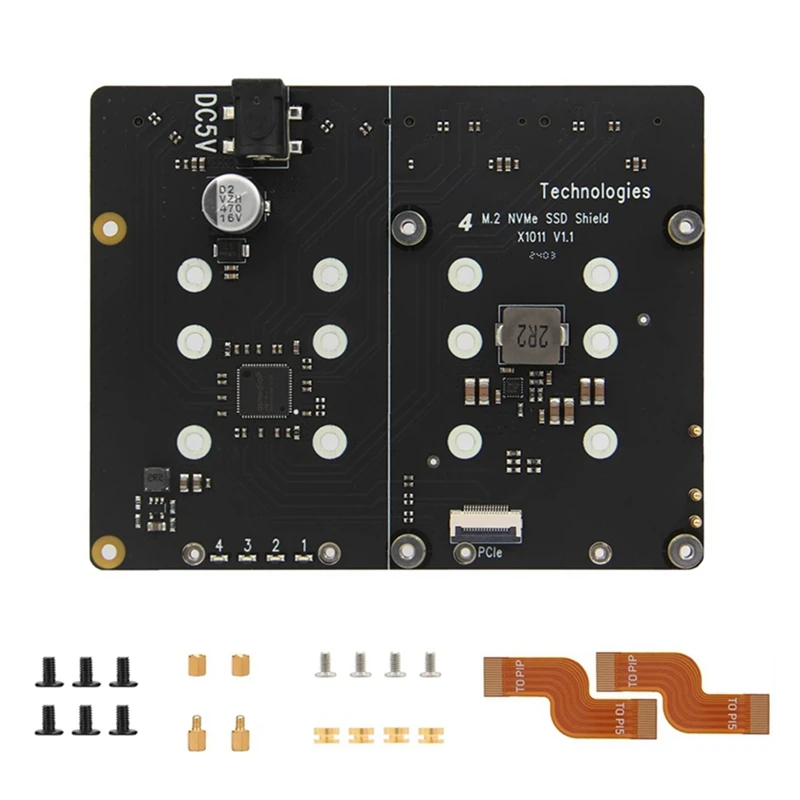 

X1011 PCIE To M.2 NVME SSD Expansion Board For Raspberry Pi 5 Support 4Xssd For 2280/2260/2242/2230 M.2 NVME SSD