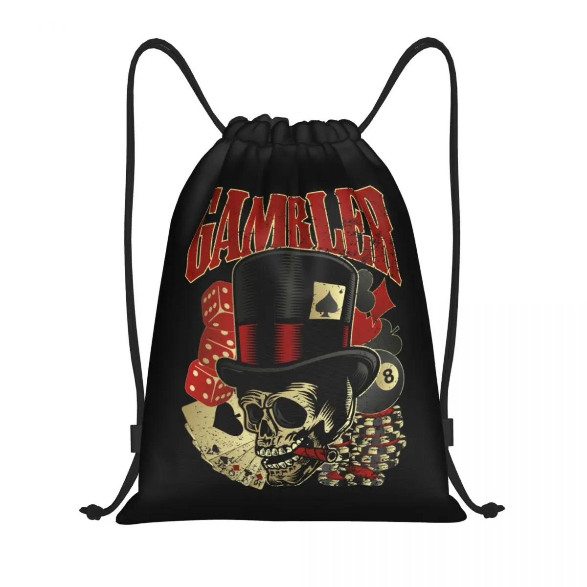 Biker Motorcycle Skull Rockabilly Drawstring Backpack Sports Gym Bag for Women Men Shopping Sackpack