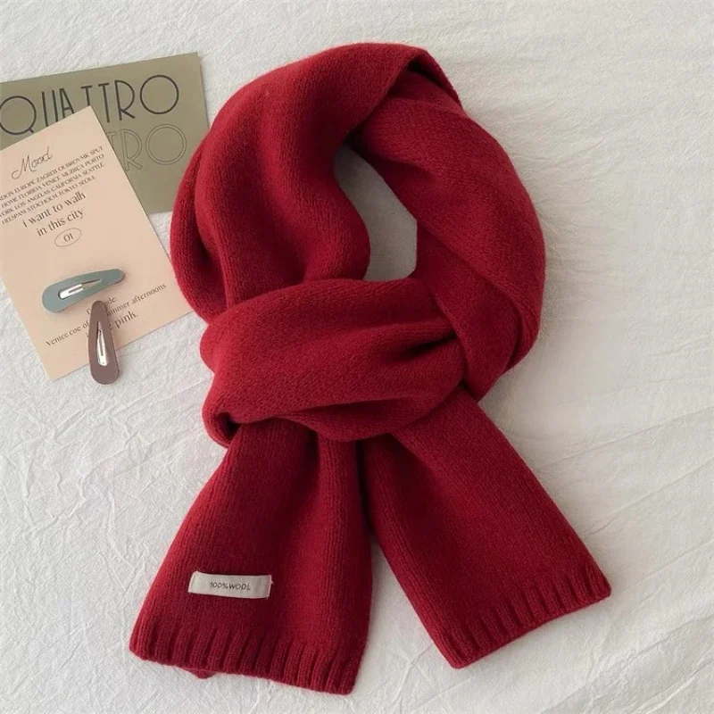 High Quality 100% Wool Scarf Women Pure Wool Simple Design Muffler Men Winter Versatile Solid Shawl Student Couple Warm Shawl 