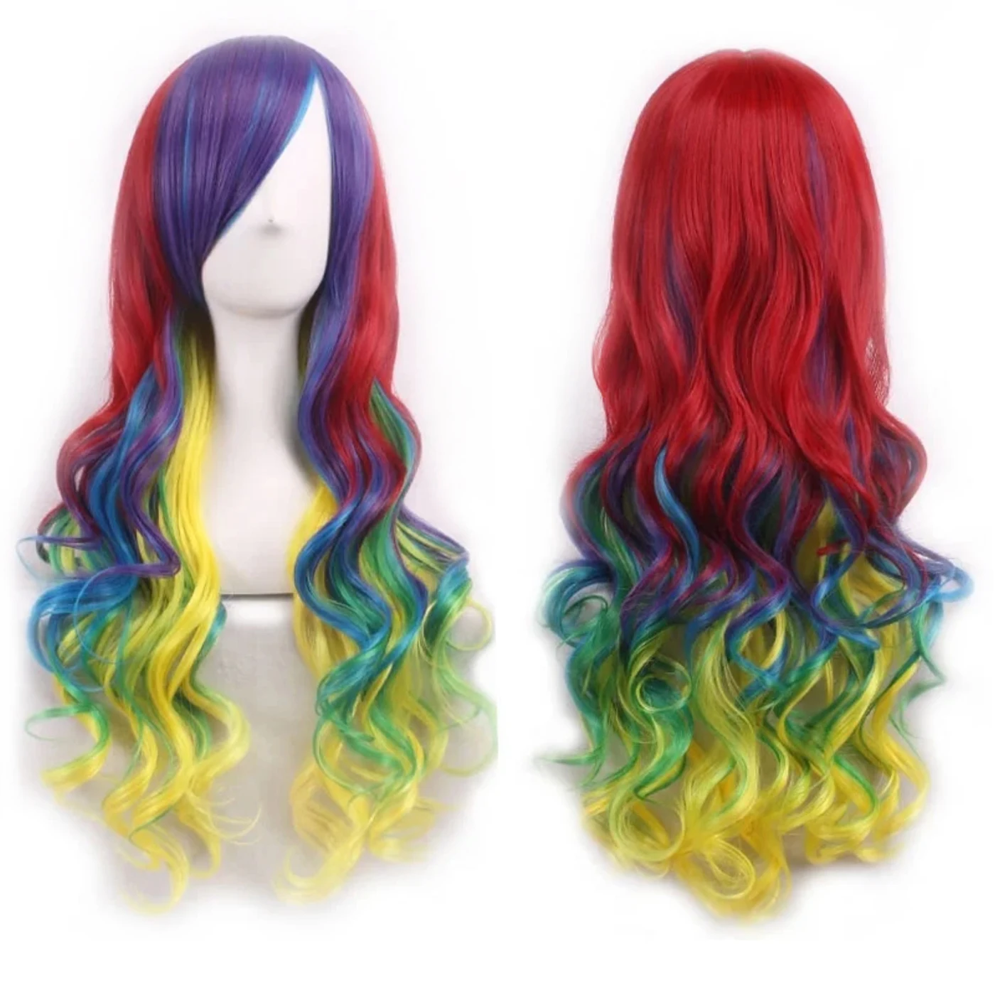 Synthetic Hair Ombre Rainbow Cosplay Wig with Bangs Red Yellow Purple Green Blue Wigs for Black Women image 5