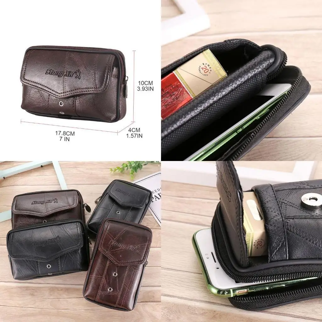 

R1WE Men Vintage Leather Waist Bag Phone Sport Belt Hip Belt Loop Holster Wallet Carry for Case Purse