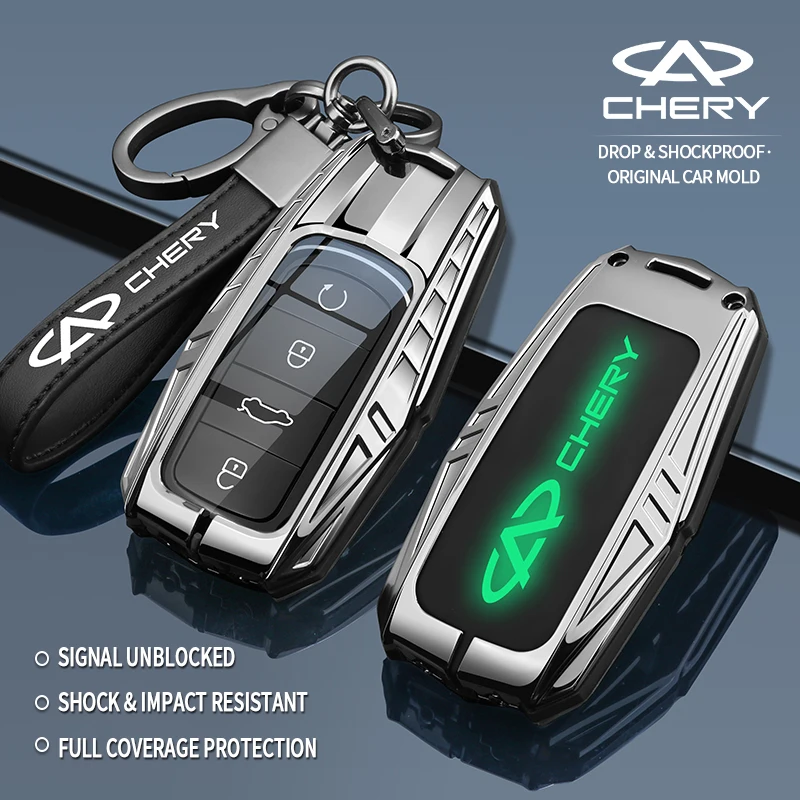 Zinc Alloy Car Key Protective Cover, Mecha Style, Luminous Logo on the Back, Suitable for Chery Tiggo 8 Pro / Pro Max, Tiggo 7 Pro / Omoda C5, T10, Arrizo 8 / Tenet A8, Tiggo 9