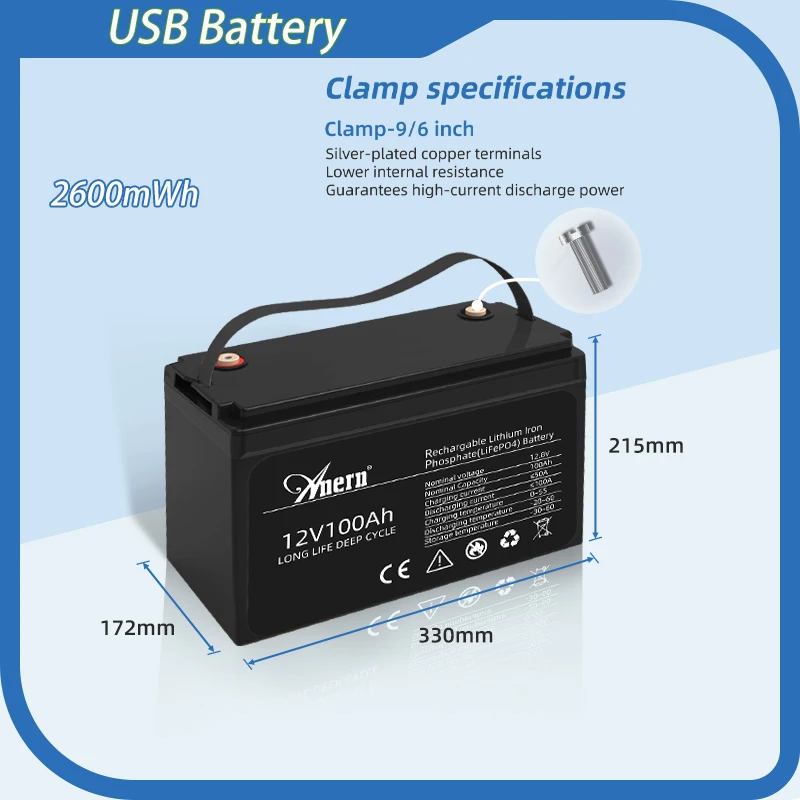 

Lithium Battery 12V 100Ah/200Ah 1280Wh IP54 Solar RV Backup Power Lightweight LiFePO4 for Camping Outdoor Home RV Energy Storage