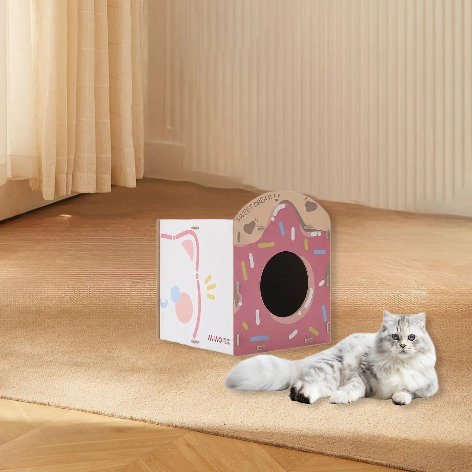 Cardboard Cat Scratcher Sturdy Hide Out for Home Decor Cat Birthday Pet Gift