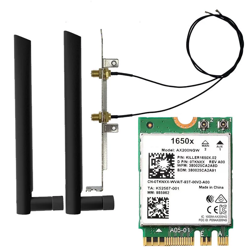 

Беспроводная сетевая карта Killer 1650X Dual-band 2400M Bluetooth 5.1 NGFF M2 WIFI6 для ноутбуков и настольных ПК, гигабитная, AX200, поддерживает Win11, AX200NGW