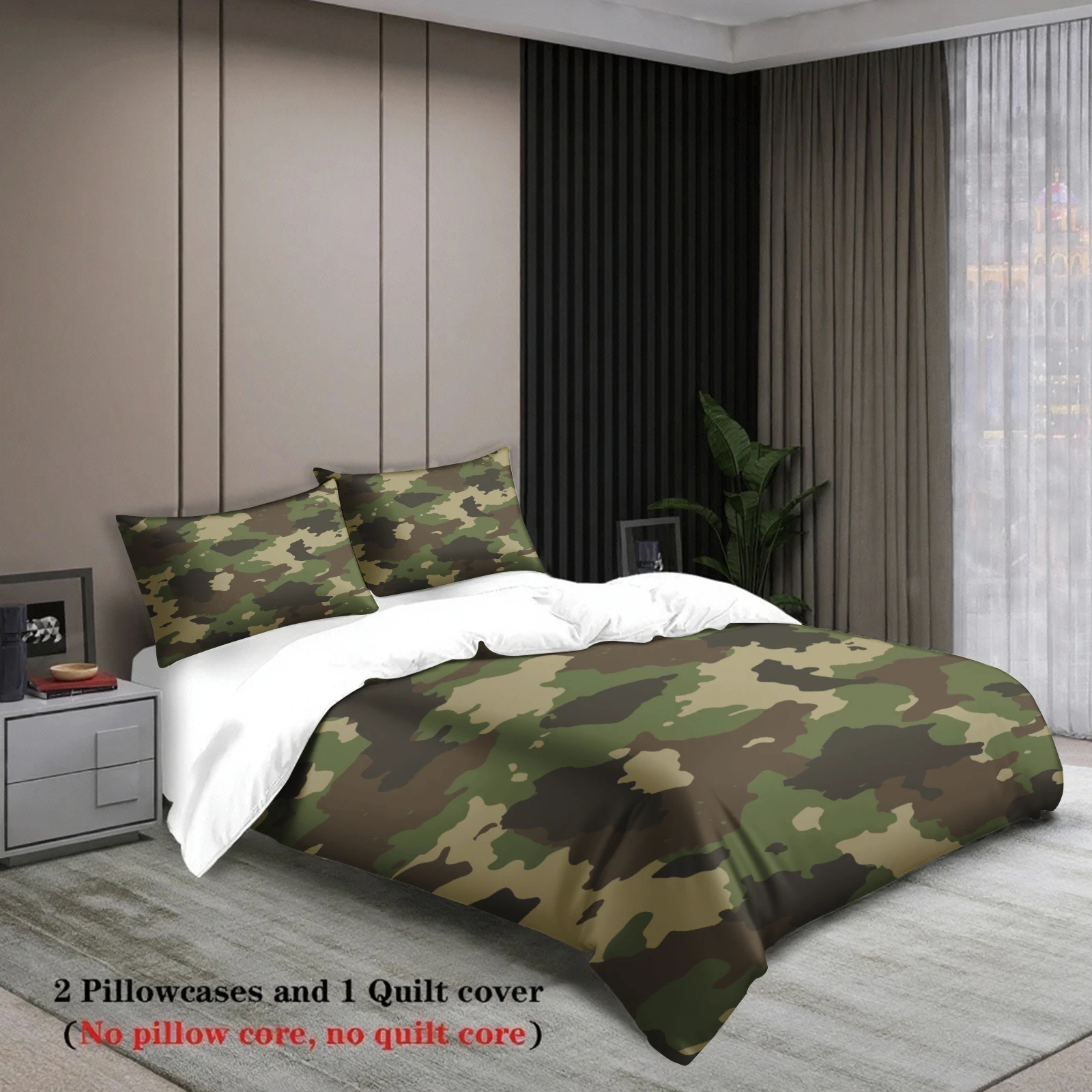 Woodland Camo Duvet Cover Set Green Brown Camouflage Bedding Set For Teens Guys Bedroom Twin Queen King Size With Pillowcases view 5