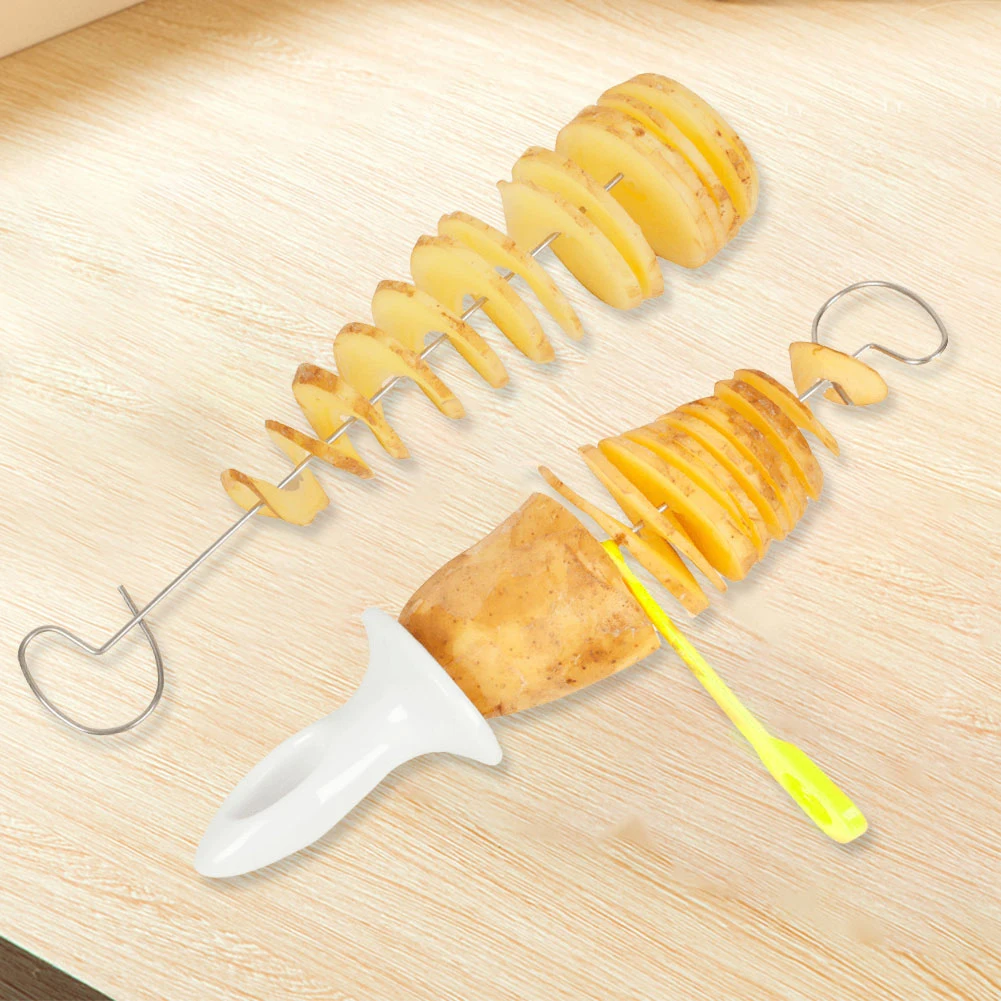 Cortador de Batata em Espiral com 4 Espetos de Aço Inoxidável, Fatiador de Batata Tornado, Espiralizador para Fazer Batatas Fritas, Utensílios de Cozinha