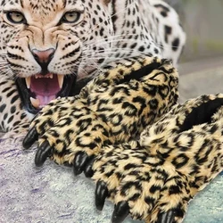 Zapatillas de casa con garra de leopardo de diseñador para mujer, zapatos de interior de felpa con animales, deslizantes, Zapatillas de felpa para dormitorio con pata de oso
