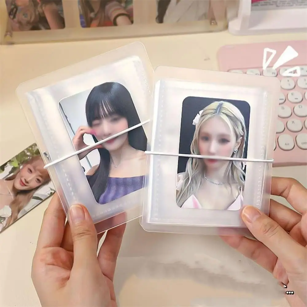 Mini Photo Album PP Transparent Frosted Folding Card Holder 10 Pockets 3inch Creative Organ Style Bus School Card Storage Case