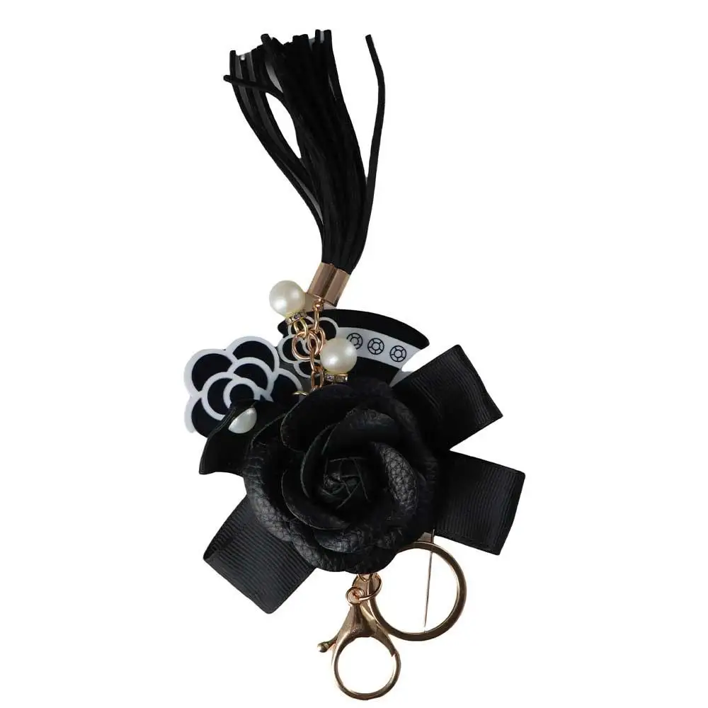 White Black Umbrella Jewelry Car Key Ring Element Hanger Flower Keyring Bag Pendant Key Chain Camellia Key Chain