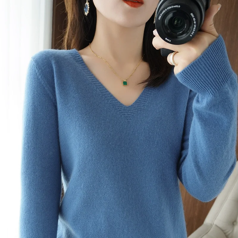 2026 Fashion Multicolor Knit Sweater Women Short Top Pullover Spring Autumn V-neck Long-sleeve Bottom-shirt Casual Thin Sweaters