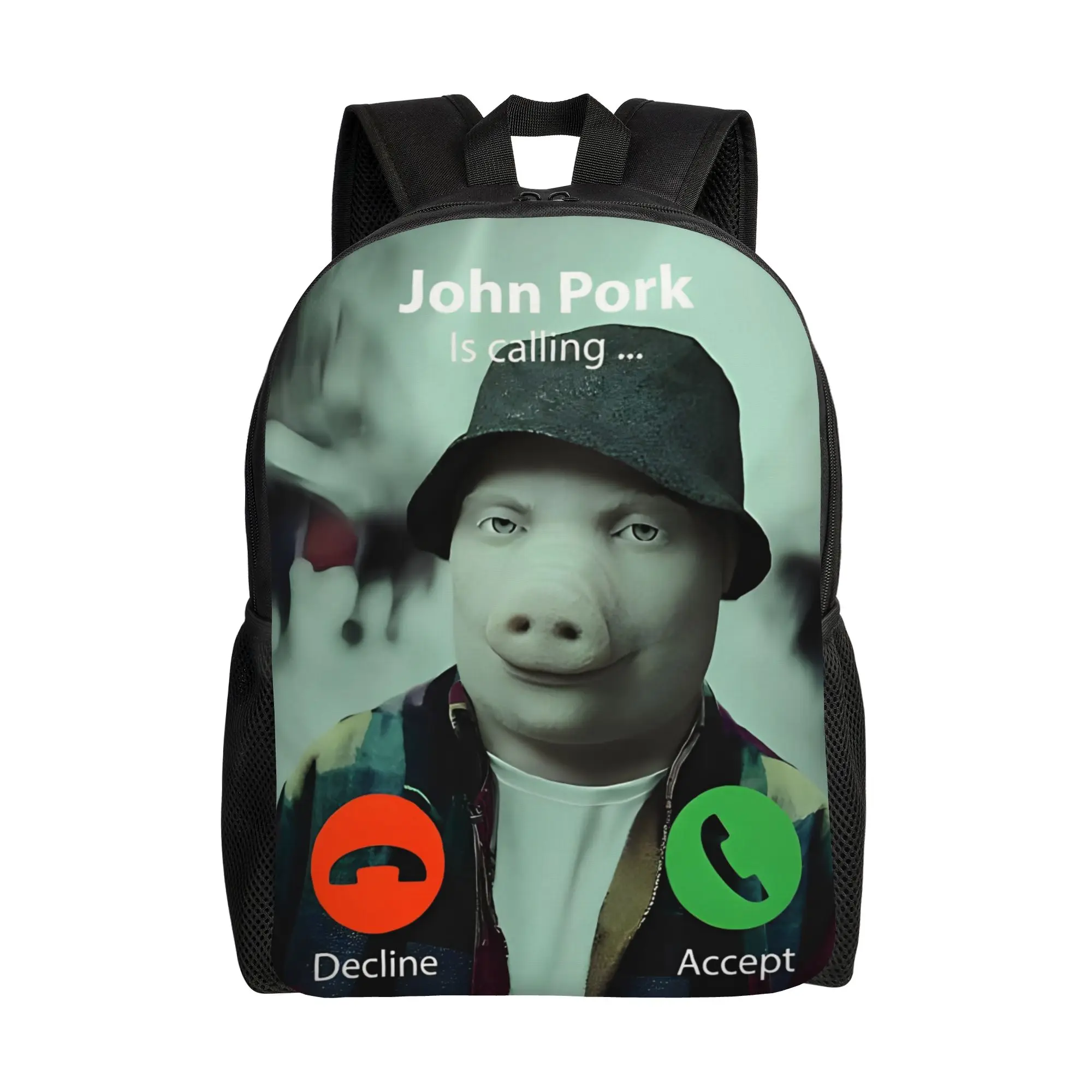 John Pork Is Calling Answer Call Phone Pig Backpack  Style Backpacks Male College Soft High School Bags Custom Rucksack