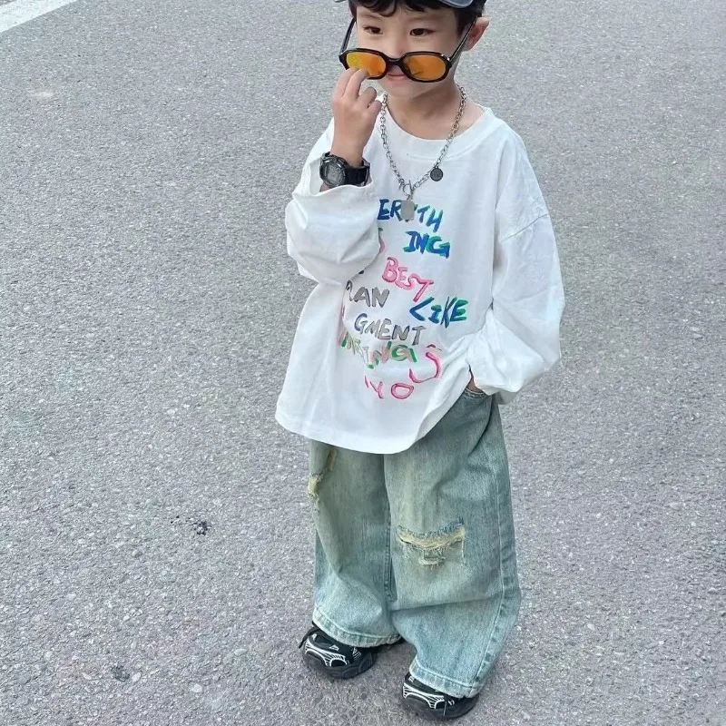 

Colorful Letter Print Baby Cotton White Top Kids T Shirt T-shirt for A Boy 8 10 Year Old Clothes Boys Children Tshirt 2025 Child