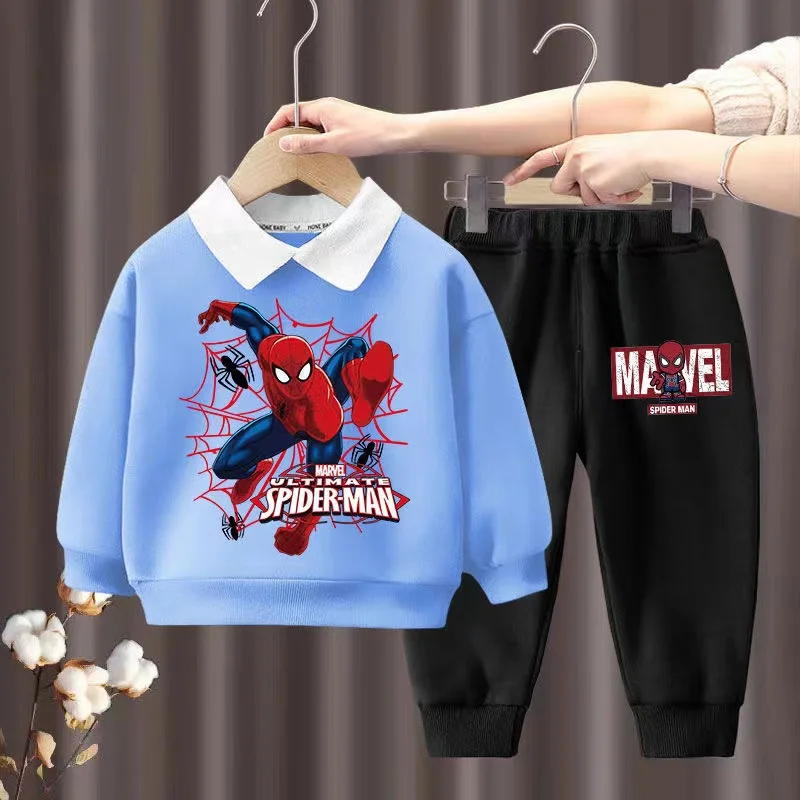 

Autumn Baby Girls Boy Lapel Clothes Set Children Spider Man Printed Sweatshirts Pullover Top And Pants Suit Kid Tracksuits