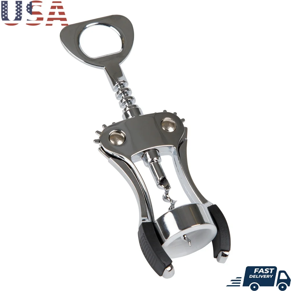 

Heavy Duty Winged Corkscrew and Bottle Opener Chrome Plated Kitchen Tool Wine and Beer Multifunctional Easy Use