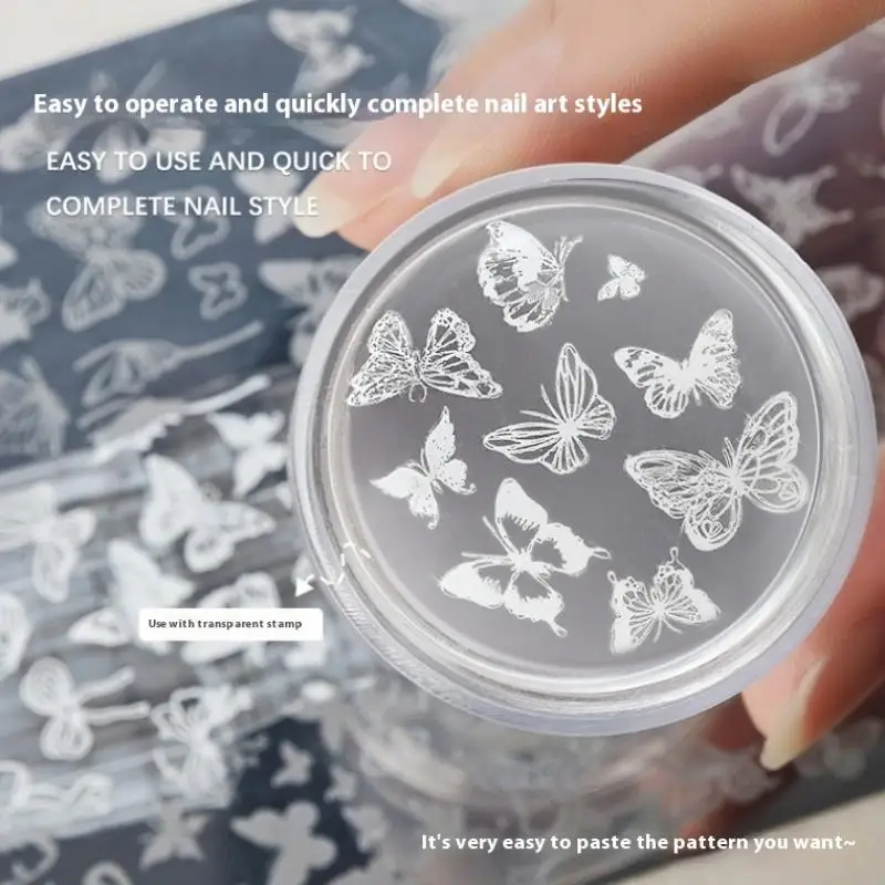 Modelli per unghie con farfalle e fiori Piastre per timbri Linea di design con fiocco francese Stampa Stencil Accessori per manicure con timbri per unghie