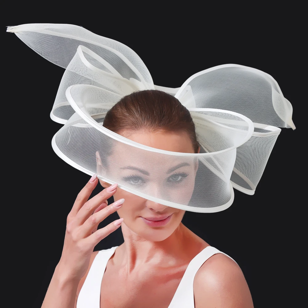 

Mesh Big Bow Fascinators Solid Color Wedding Hat Chapeau Cap Hair Clip For Women Bride Cocktail Tea Party Wild Hair Accessory