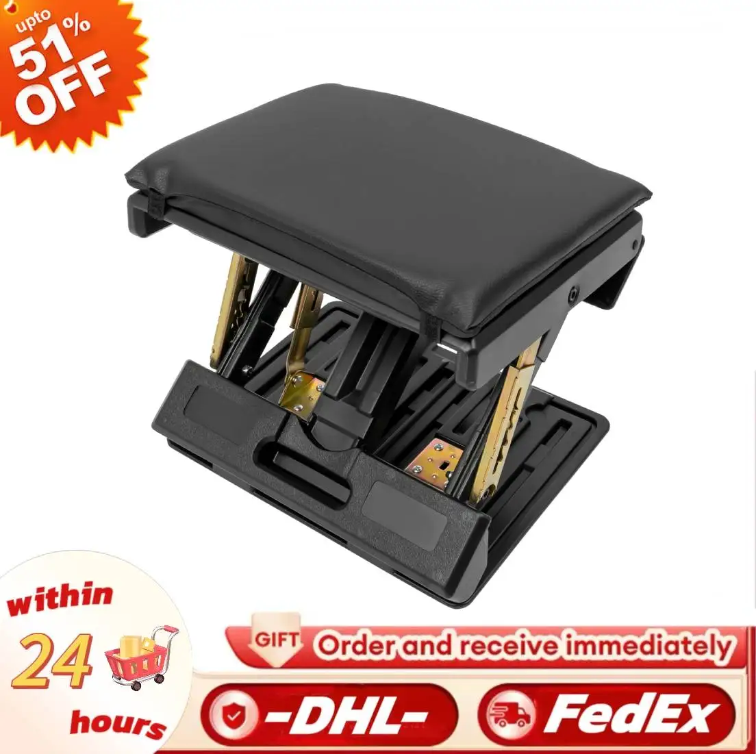 

Car Ottoman Footrest 4 Levels Height Adjustable Foldable Foot Stool with Soft Pad Portable