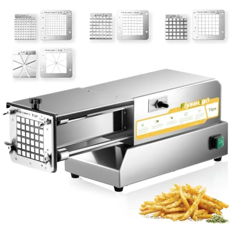 Cortador Eléctrico de Papas Fritas de Acero Inoxidable con 4 Cuchillas, Herramienta Profesional de Cocina para Papas, Pepinos, Zanahorias, Batatas, Color Plateado