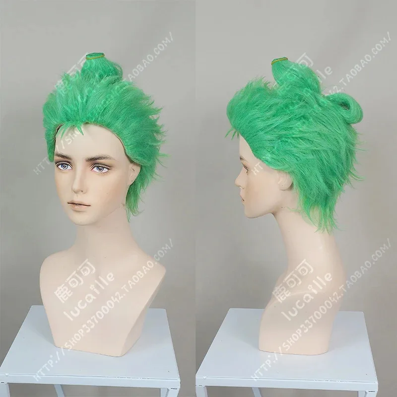 Qq681Roronoa Zoro wano pelucas de Cosplay Anime liso capa corta verde pelo de fibra de alta temperatura + gorro de peluca