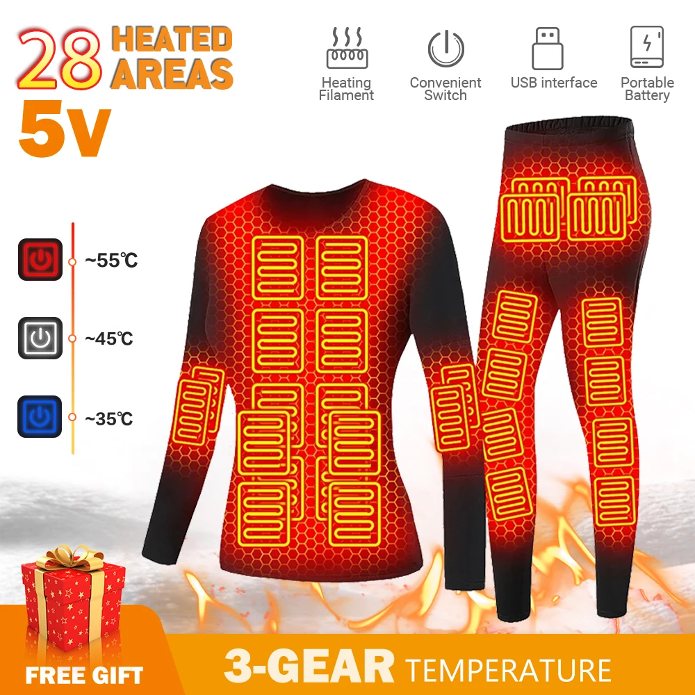 Winter Heated Underwear Set Women Men USB Electric Heating Jacket Winter Sports Thermal Underwear Electric Heated Equipment