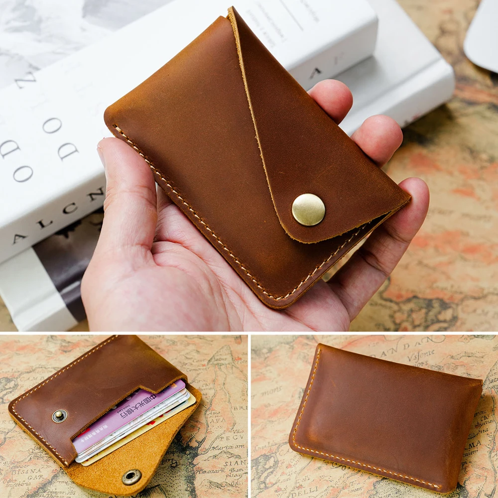 Vintage Leather Snap Button Closure Card Holder Protector Organizer Travel Wallet Cardholder