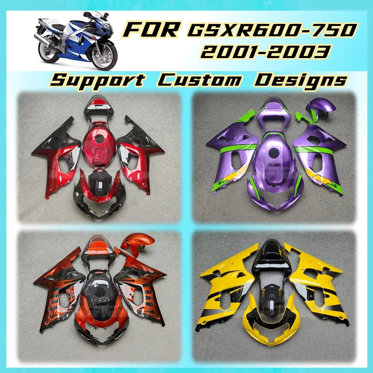 Custom Colors Styling 2001 2002 2003 GSXR600 GSXR750 High Quality ABS Fairings for Suzuki GSXR 600 750 01 02 03 Fairing Kit
