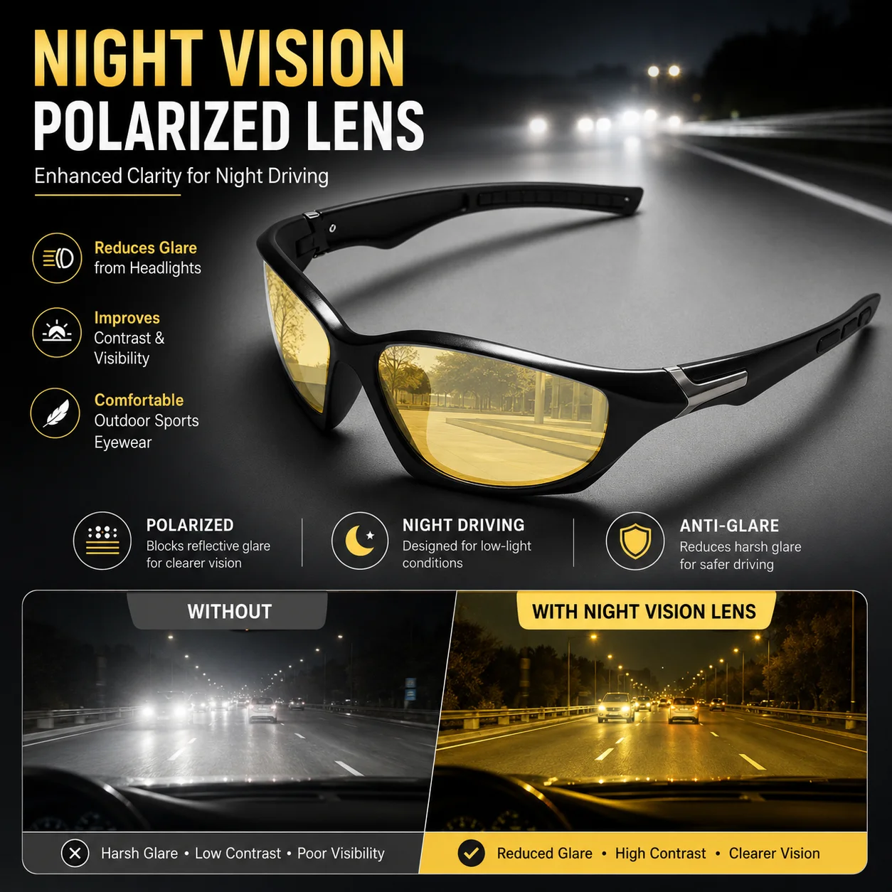 Multifunktionale Polarisierte Photochrome Sportsonnenbrille & Nachtsichtbrille UV400 für Innen- und Außenbereich Universell Einsetzbar – Detail 3