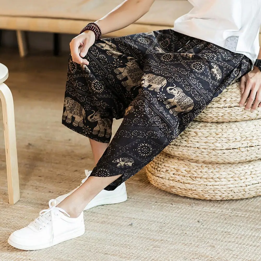 Fashion Casual Trousers Mid-rise Versatile Breathable Ethnic Style Retro Print Harem Trousers