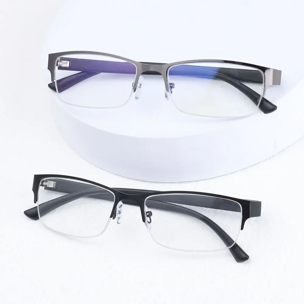 Men's Metal Half Frame Reading Glasses for Business Office Eyewear Anti Glare/Eye Strain/UV Spring Hinge Computer Eyeglasses Hot