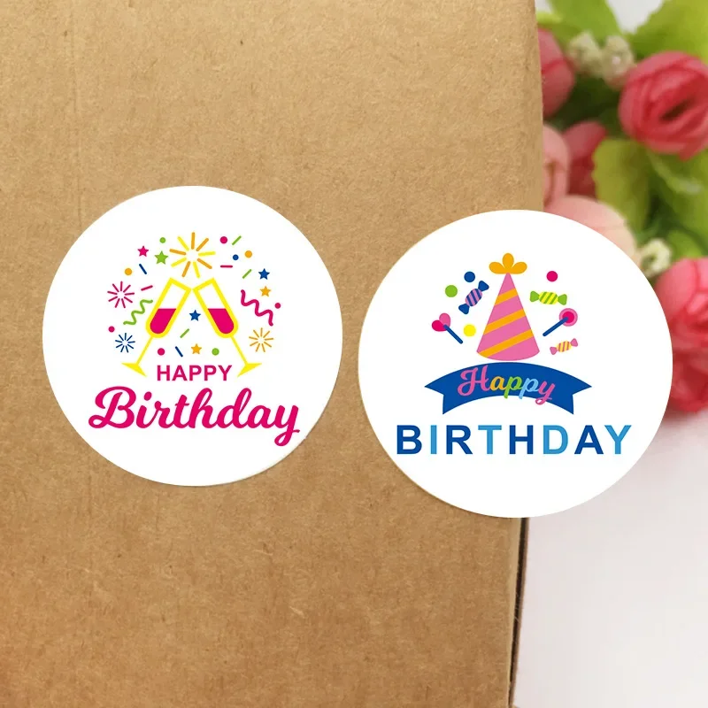 8 Styles Happy Birthday Round Stickers Party Gift Packaging Seal Labels for Scrapbooking Cards Decoration