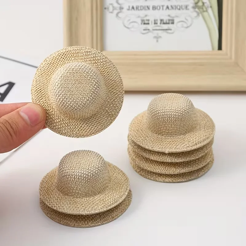 10 beige Stoffhüte mit grasähnlichen Mustern, DIY-Haaraccessoires für Partydekoration, Haarspangen zum Selbermachen – Detail 3
