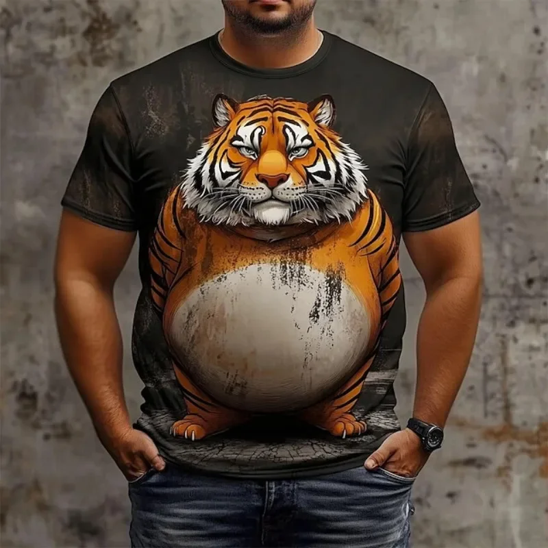 Animal T-Shirt For Men Summer Casual Short Sleeve Cartoon Print Funny Men's T-Shirts Fashion Male Pullover Oversized Clothing
