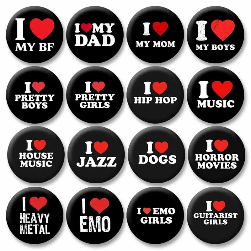 Creative I Love My GF/BF Soft Button Pins Plastic Snap-in Brooch Funny Heart Quotes Badges Clothes Bag Decor Accessories Jewelry