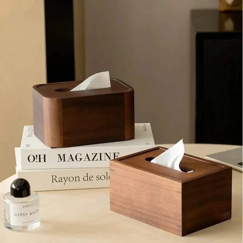

Скандинавская винтажная коробка для салфеток из орехового дерева, украшение для дома, коробка для салфеток, отель, ресторан, держатель для бумажных полотенец из цельного дерева, размер 13,5x19x10 см