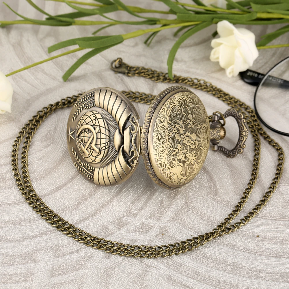 Fashion Silver & Golden Soviet Sickle Hammer Style Quartz Pocket Watch Men Women Pendant Gift Drop Shipping