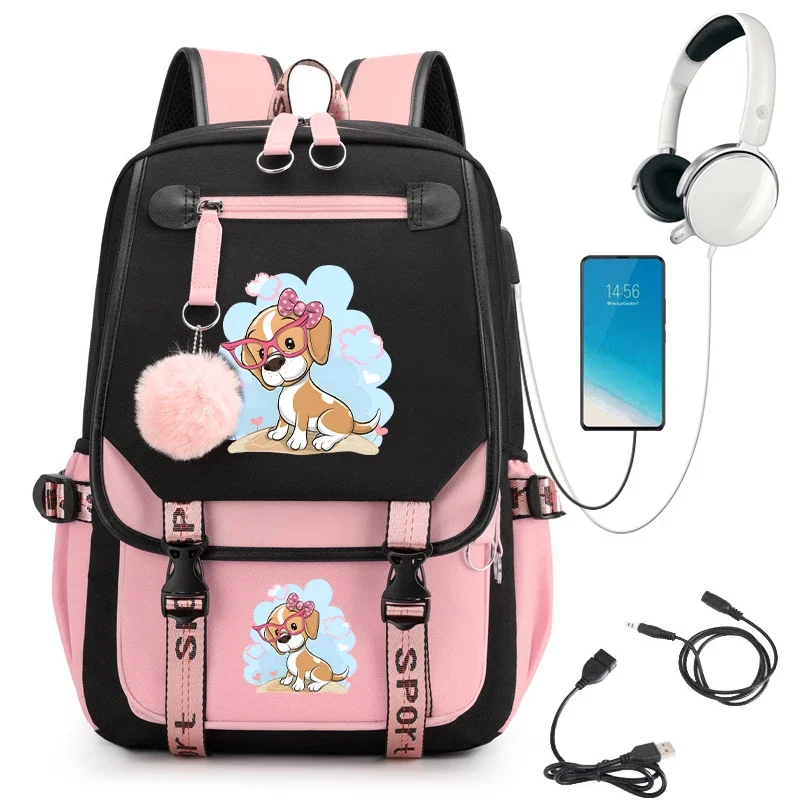 

Kawaii Schoolbag College Students Bookbag Cartoon Dog Beagle School Bag Usb Charging Backpack Teenager Girls Backpack Mochila