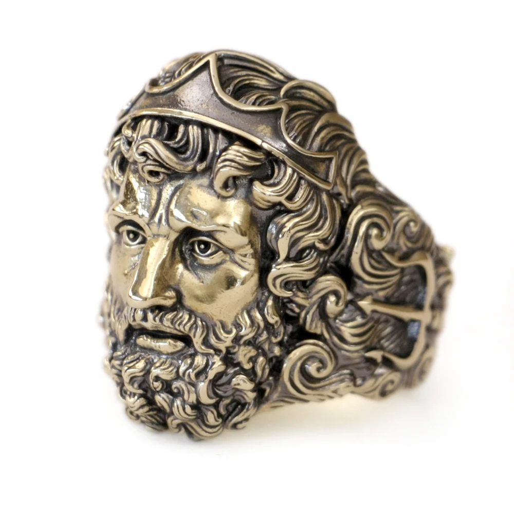Huge Brass Poseidon Trident King of Sea Punk Ring BK416 Open US Size 8~15