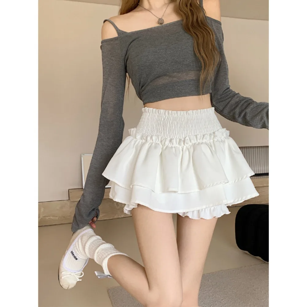 

Sweet Balletcore Style Mini Skirt High Waist Y2K Girl Short Skirt Slim A-line Outfit for Women