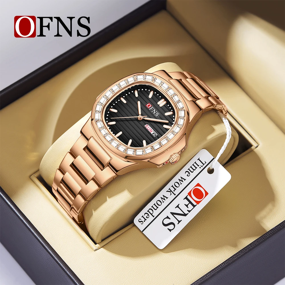 OFNS New 1522 Casual Men's Quartz Watch with Diamond Inlaid Waterproof Calendar Fashion Trend Men's Watch 2025
