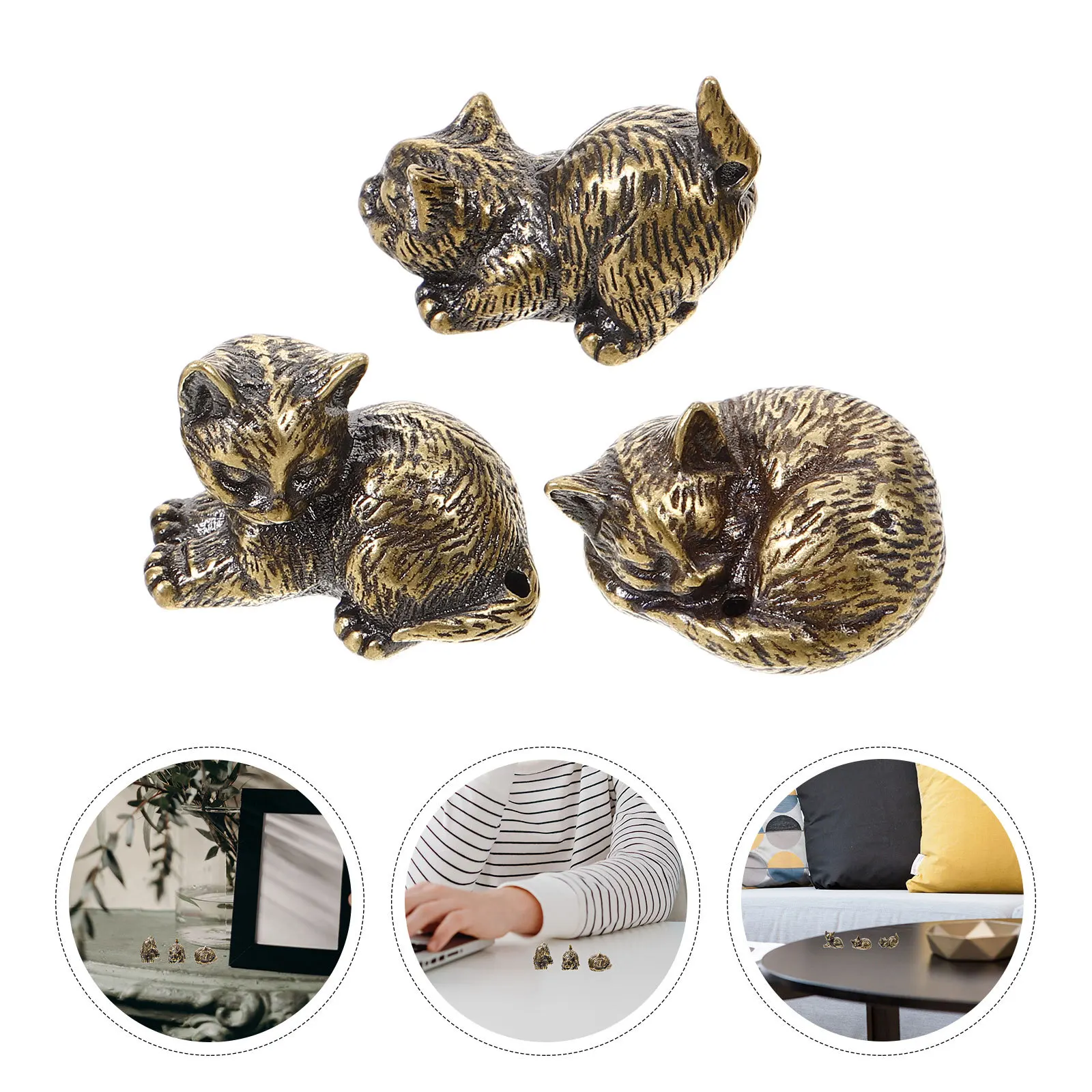 

3pcs Mini Animal Decor Statue Desktop Decor For Home Office Desk Decoration Brass Cat Desk Cat Statue Ornaments