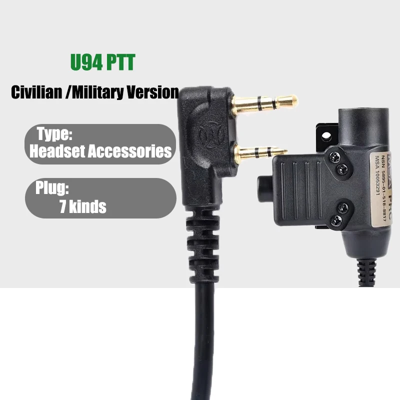 

WADSN Tactical U94 PTT 7.0 Cable Plug Military Headset Adapter for Walkie Talkie TYT F8 ipsc accessories Radio Motorola Kenwood