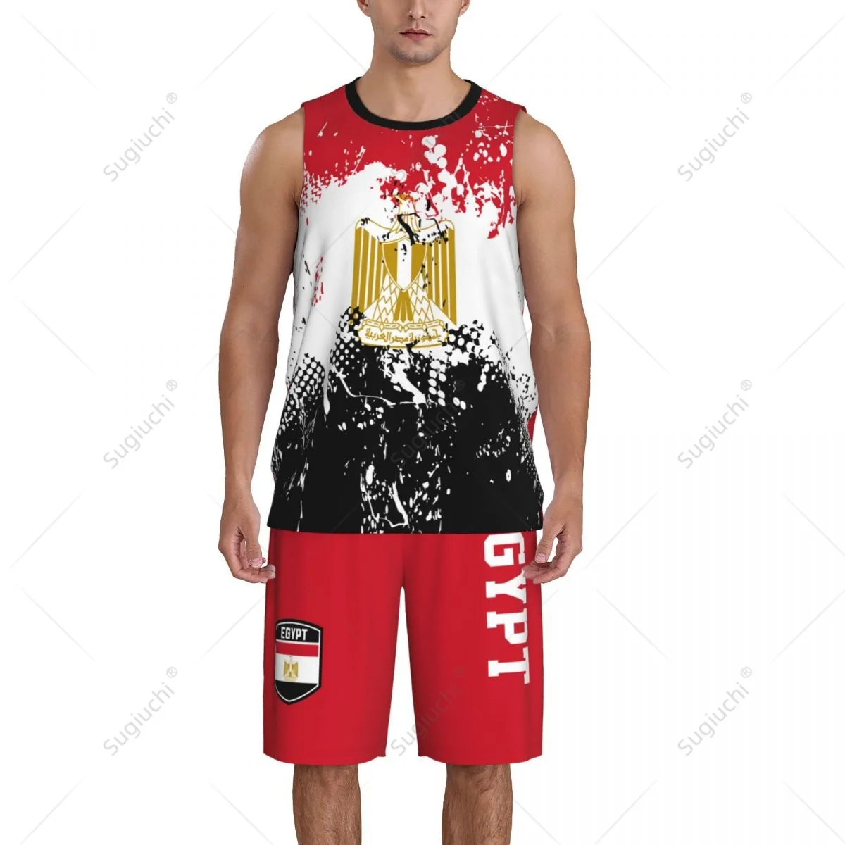 Conjunto de camiseta y pantalones de baloncesto para hombre, camiseta sin mangas, nombre personalizado, Nunber exclusivo, Team-up, Bandera de Egipto, grano