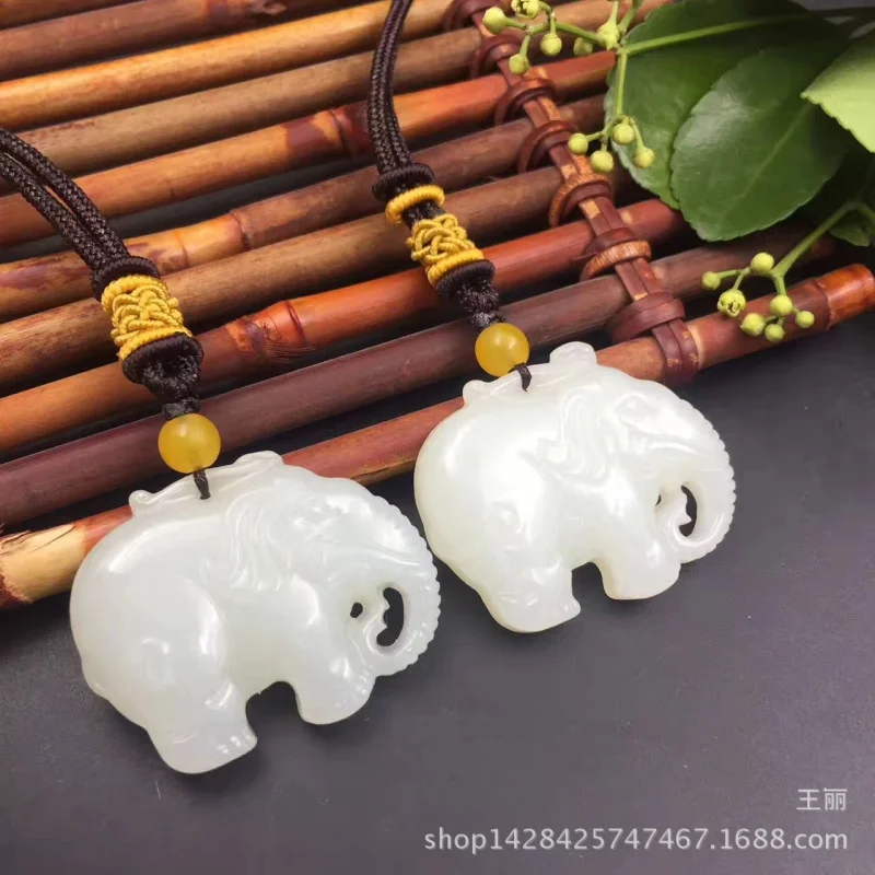 Pendant - Auspicious and Beautiful Hotan Green-White Jade Little Elephant