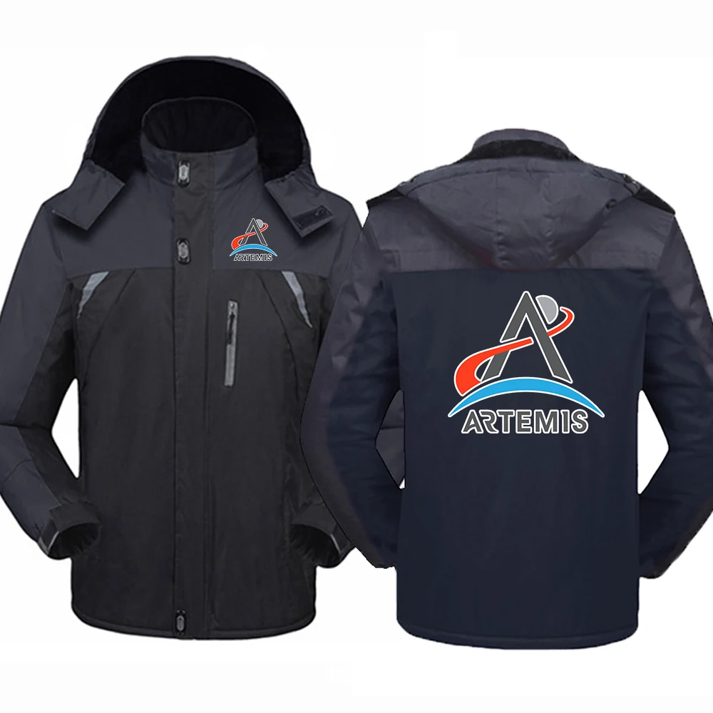 Autumn And Winter 2026 Artemis Program Logo Print Windproof Thickened Hoodies Windproof Warm Splicing Long Sleeve Hooded Coat