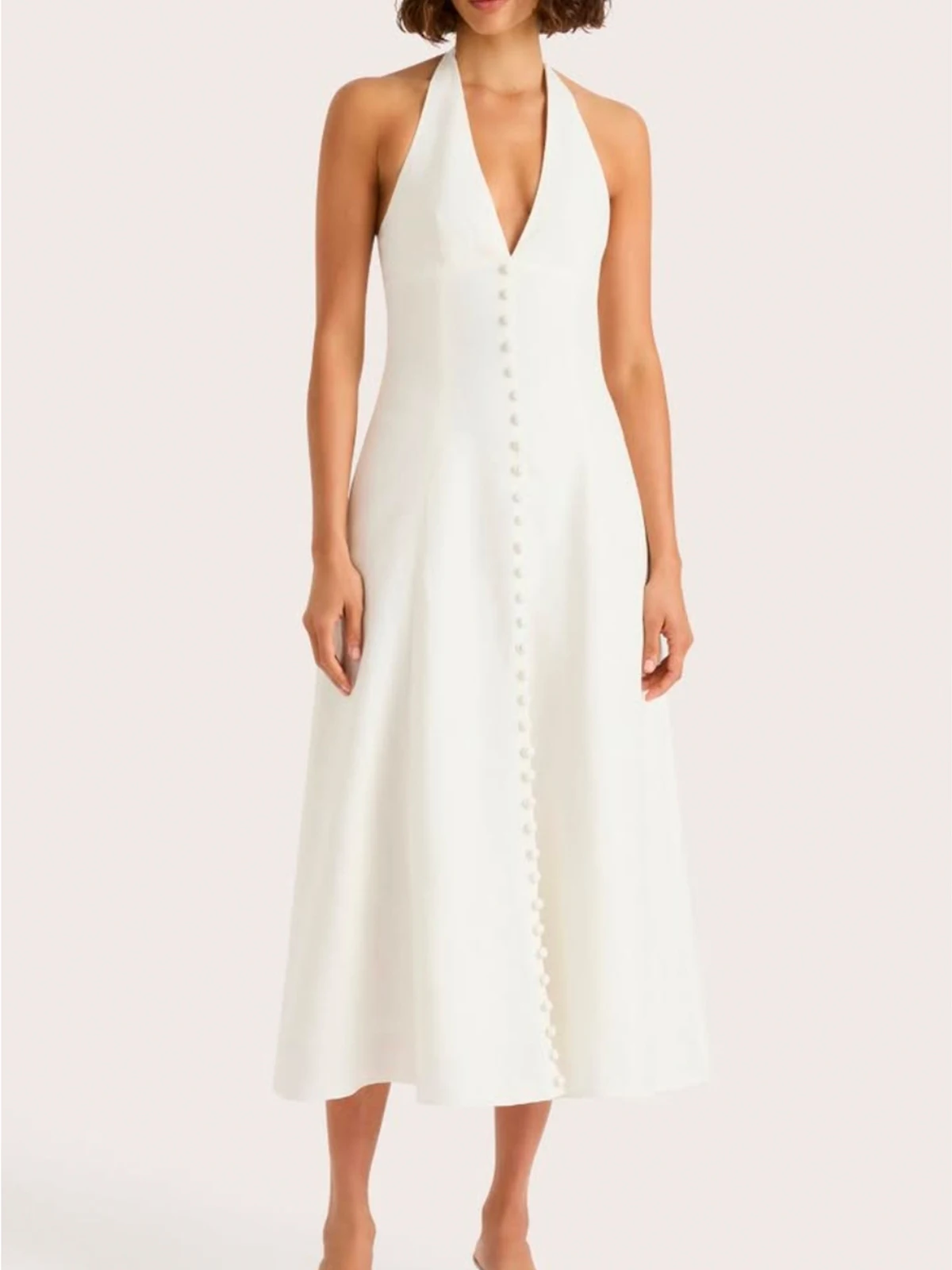 

Daily Wear A-Line Slim Fit Decorative Long Dress Neckline Backless Gauze Summer Spring Season High Waist Comfortable Breathable