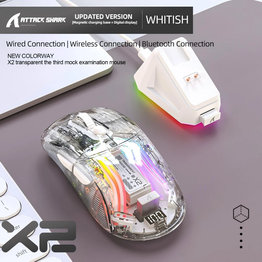 

Беспроводная игровая мышь Attack Shark X2Pro PAW3395 Датчик Магнитный RGB Трехрежимный Bluetooth Регулируемое разрешение