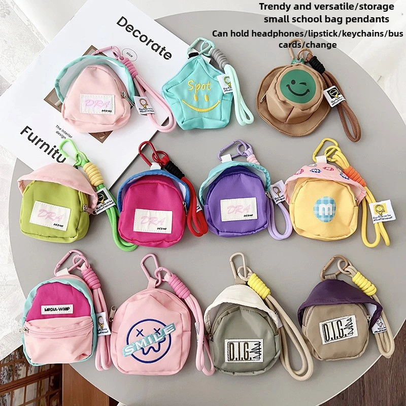 Mini Backpack Shape Keychain Coin Purse With Wrist Strap, Portable Earphone Lipstick Card Storage BagBag Pendant For Case Decor