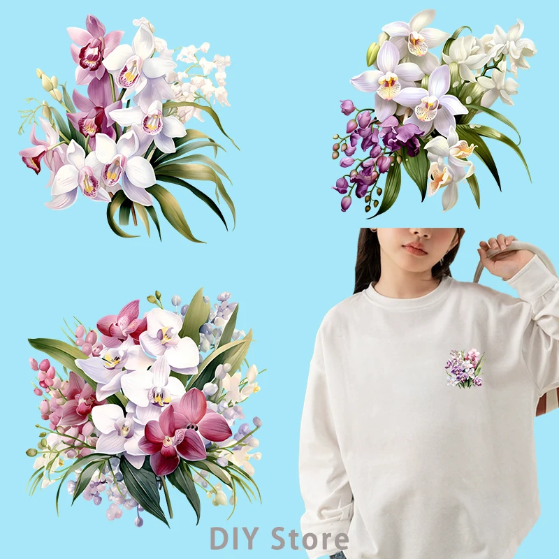 orchid Snow Lotus Heat Transfer Thermal for Clothing Heat Transfer iron on transfer for clothing Iron On Patches For Clothing.