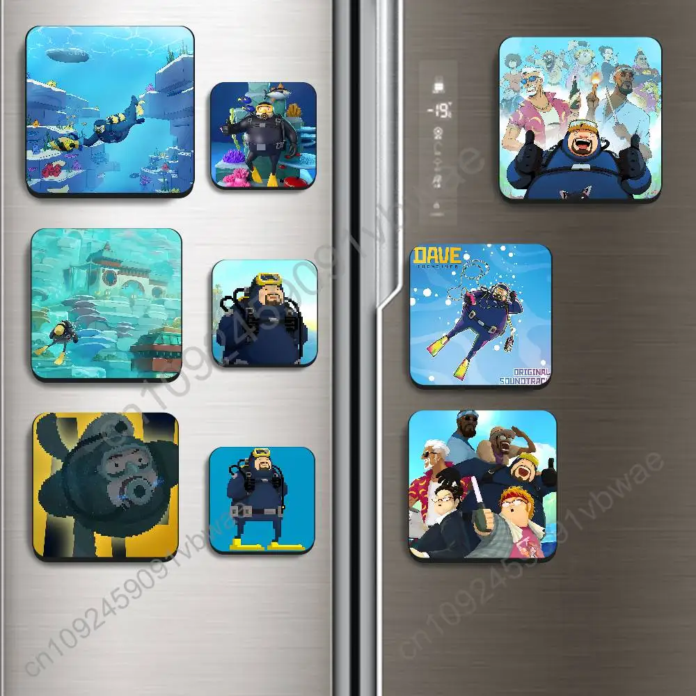 

game blue Dave the Diver Black Square Plastic Fridge Magnet, for Magnetic Sticker No Trace Left, Durable, Smooth and Textured